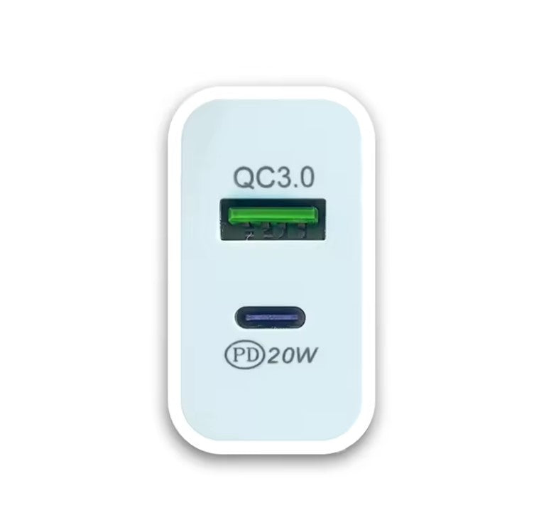 Dual Port USB-C/USB-A Charger, 20W, QC3.0 Fast Charging Block