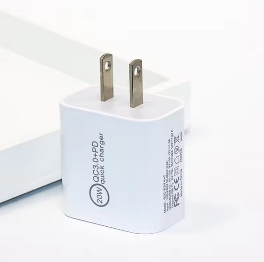 Dual Port USB-C/USB-A Charger, 20W, QC3.0 Fast Charging Block